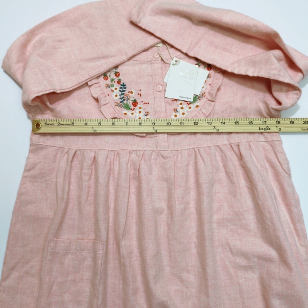 Modest Pink Floral Ruffle Detail Embroidered Nightgown - Picture 7 of 8